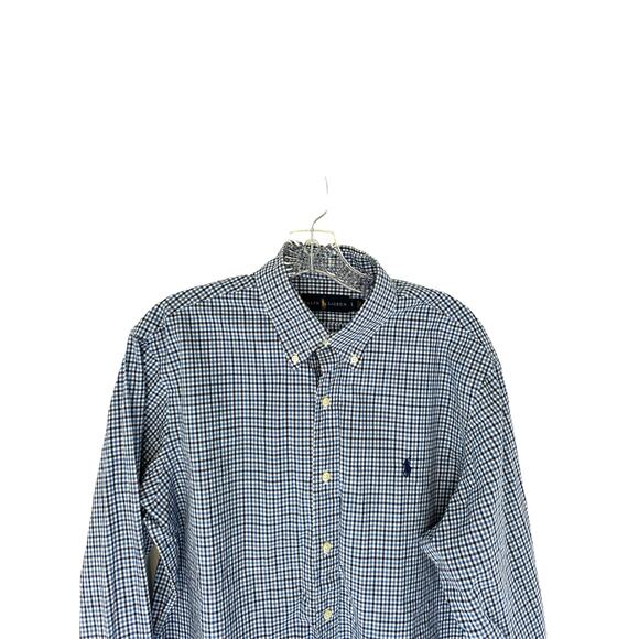 Ralph Lauren‎ Men's Blue Plaid Cotton Long Sleeve Button Down Dress Shirt Large - Picture 3 of 12